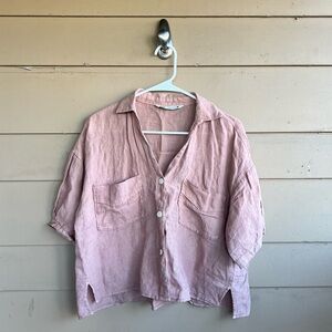 Zara Linen Cropped Button Down Shirt Size M Summer Beach Vacation